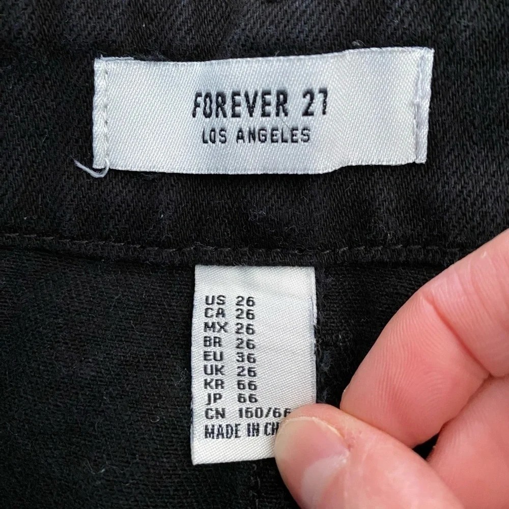 Forever 21 Womens Mini Skirt Size 26 Black Denim Button Fly Cotton Blend